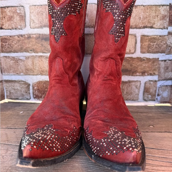 Old Gringo Red Suede Studded Cowboy Boots - Picture 2 of 13
